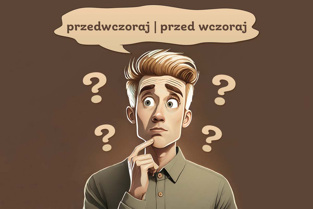 chłopak myśli, która forma zapisu jest prawidłowa: przedwczoraj czy przed wczoraj